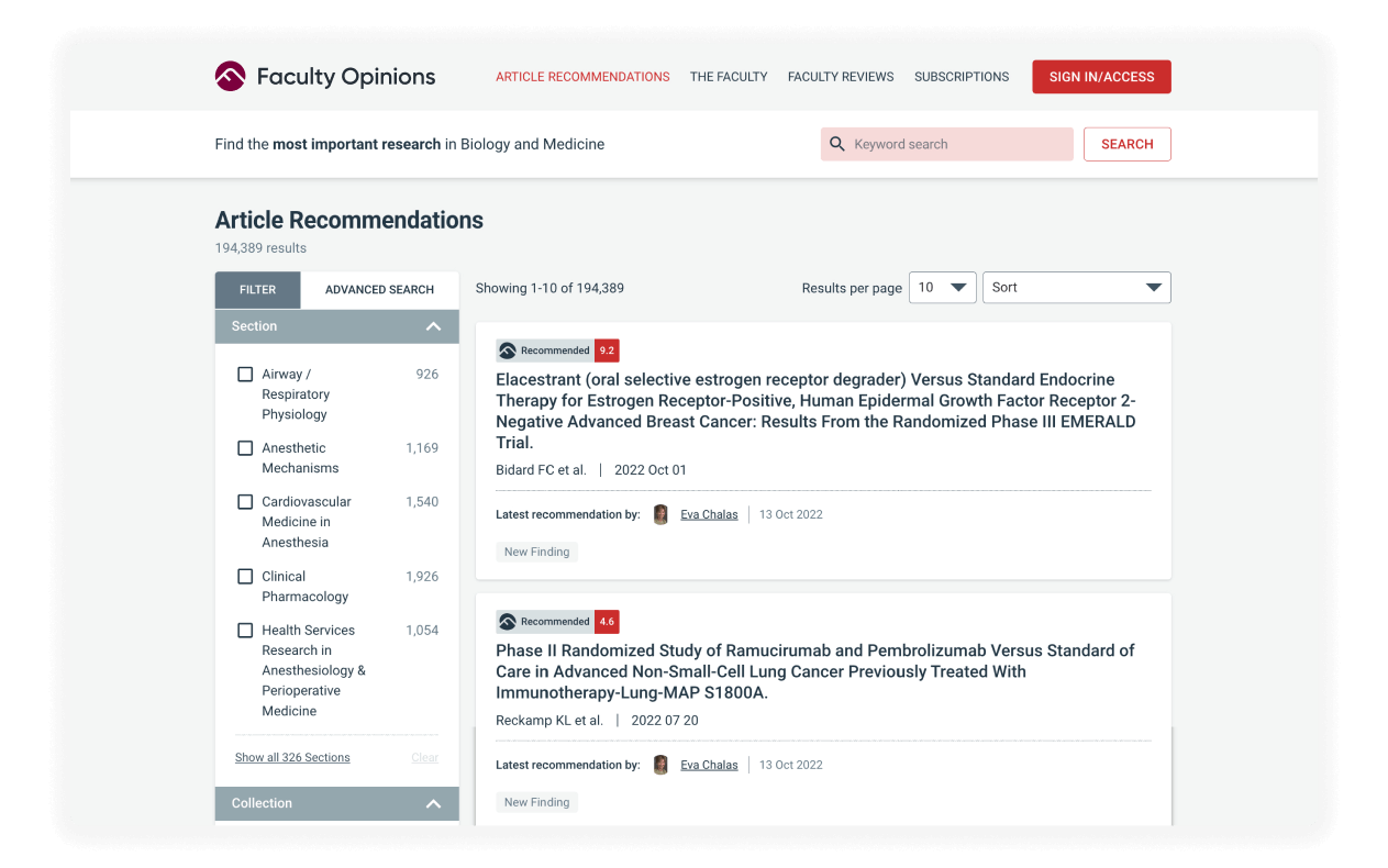 Faculty Opinion screenshot