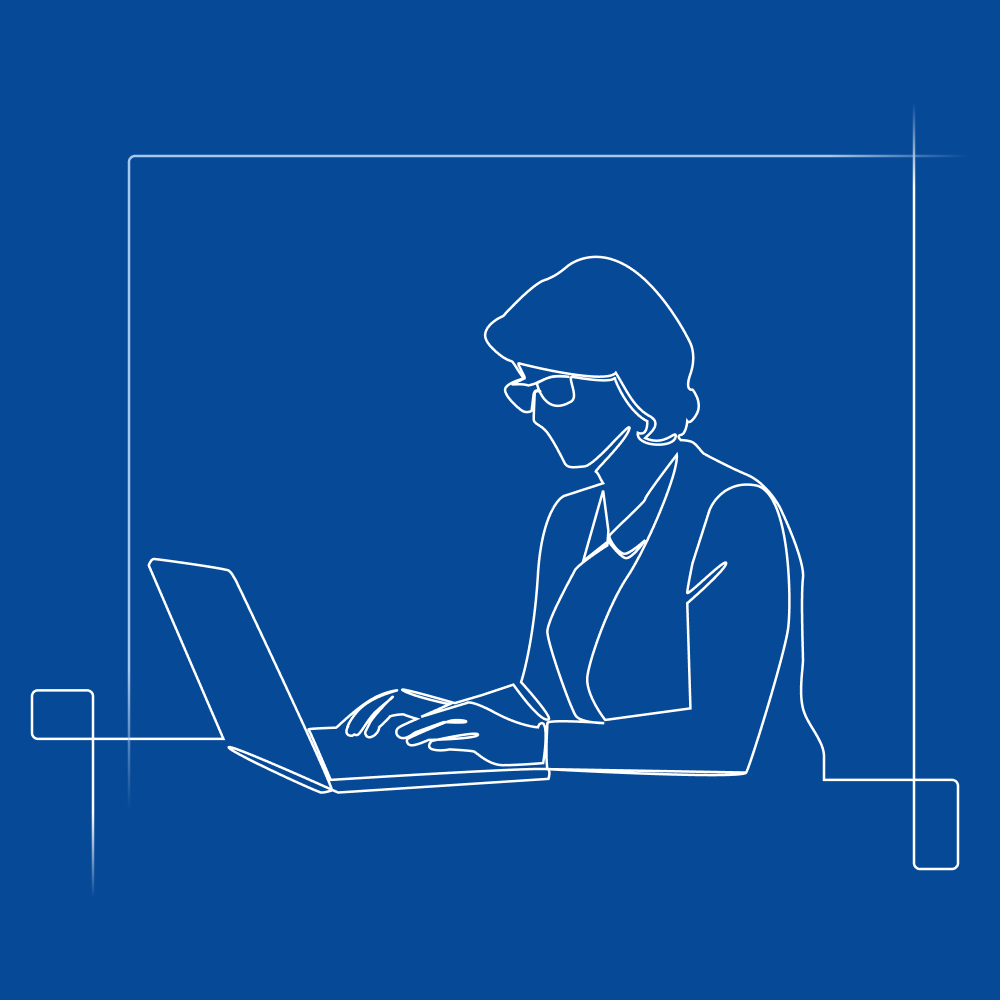 Illustration of business woman working on a laptop.