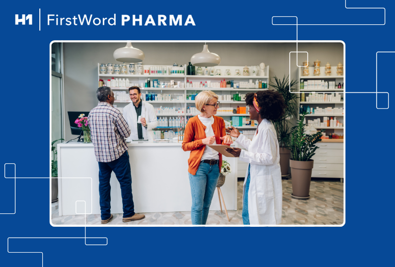 h1 and first word pharma logos with drugstore image