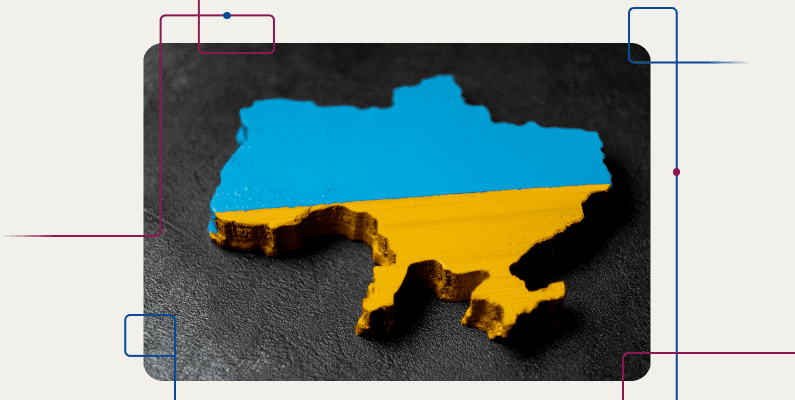 country map of ukraine overlaid with flag colors