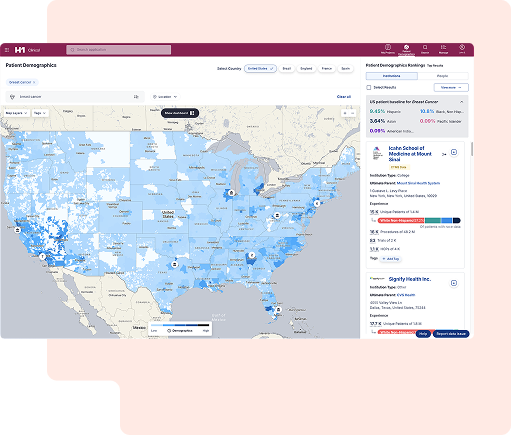 u.s. map of patient demographic data points