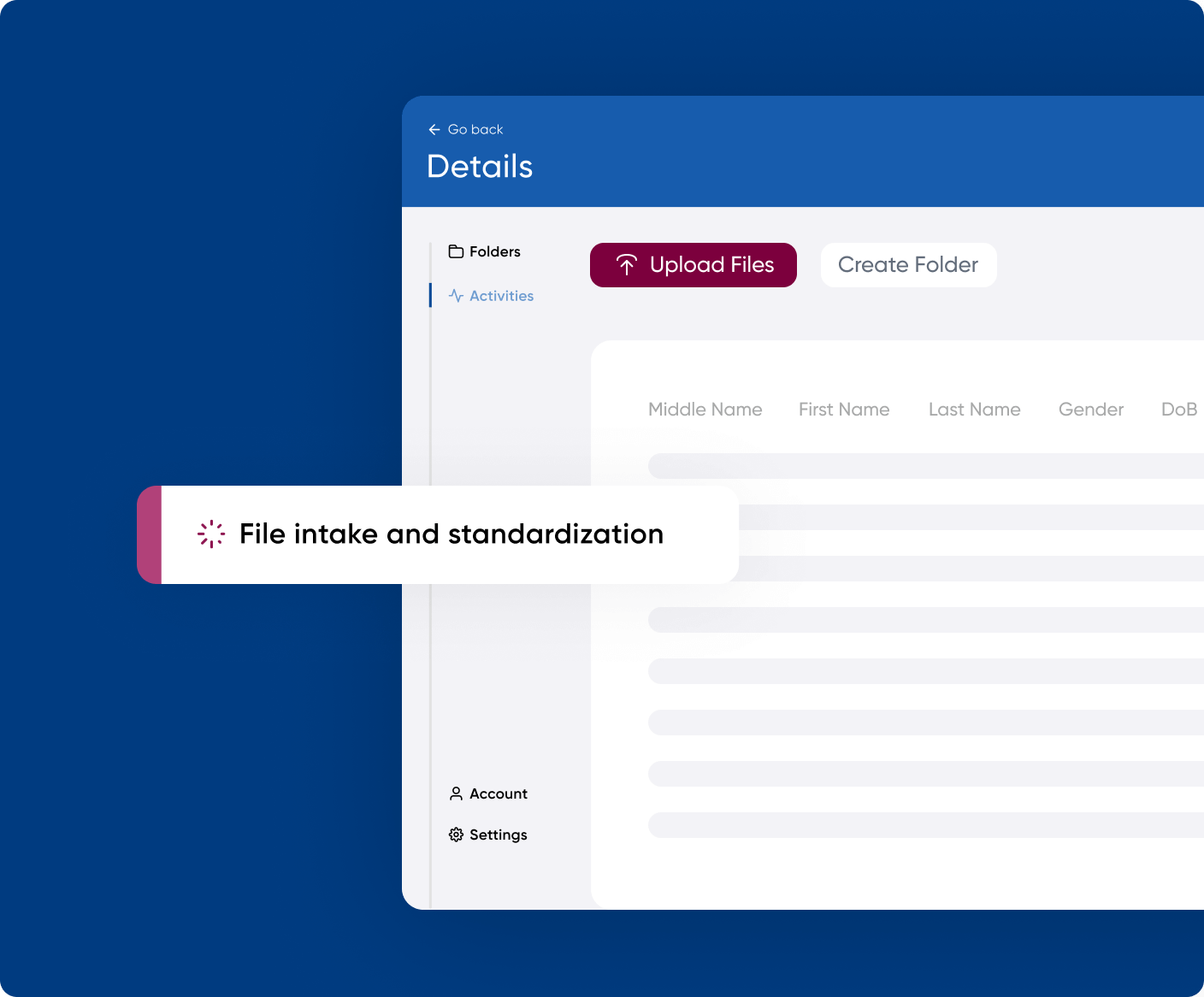 Example interface of H1's platform file intake and standardization process