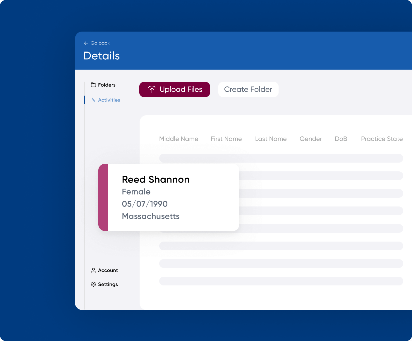 Example of a patient file within H1's interface