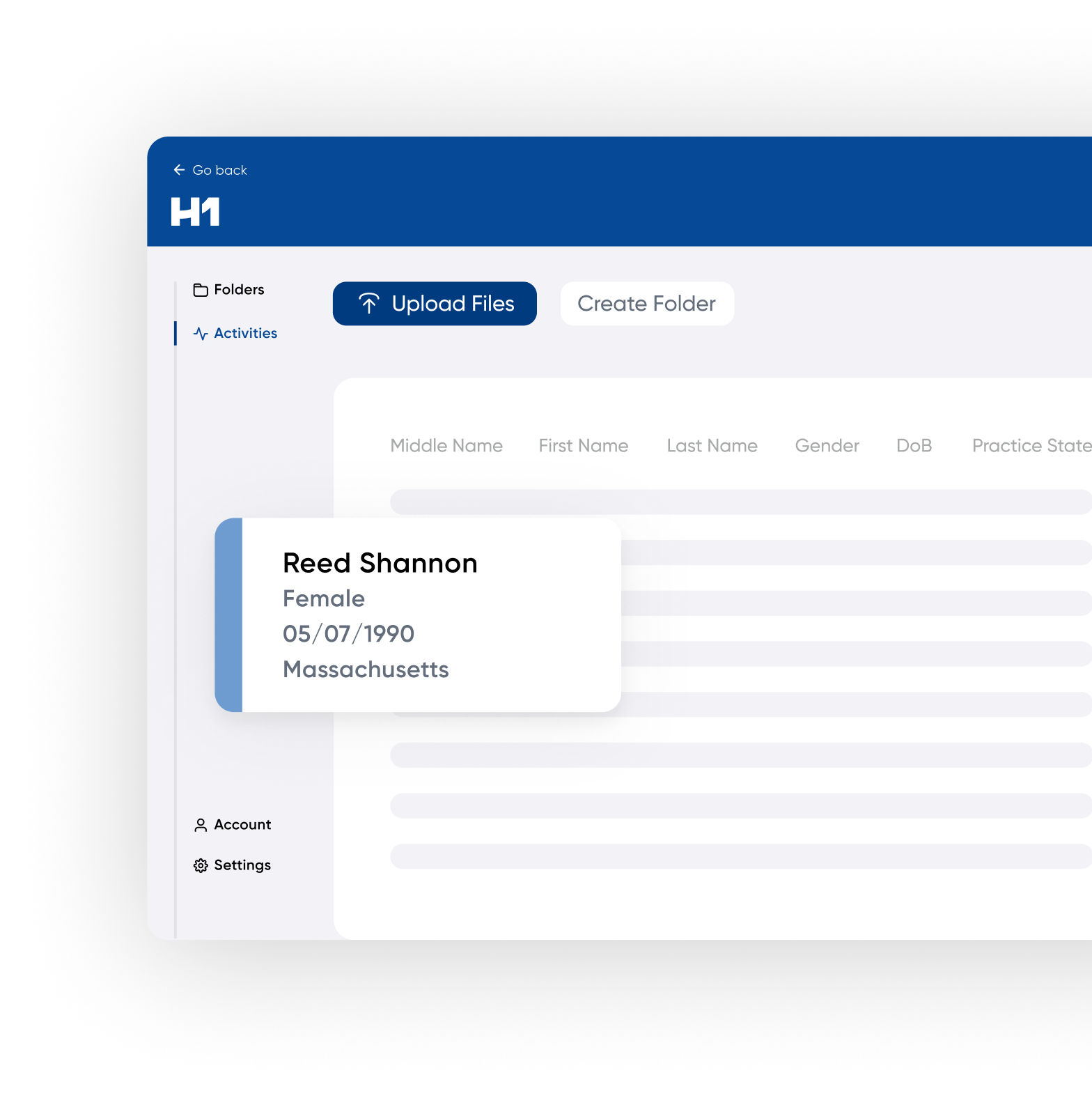 Example interface of patient data in H1's platform