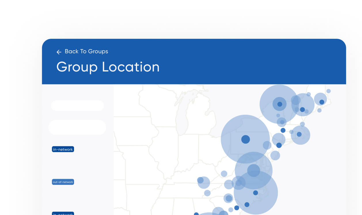 Example H1 interface showing a map of provider coverage areas by specialty