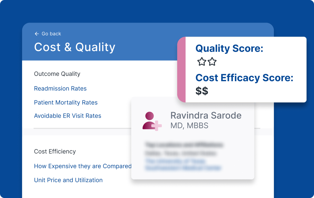Example interface showing the results of a cost and quality analysis